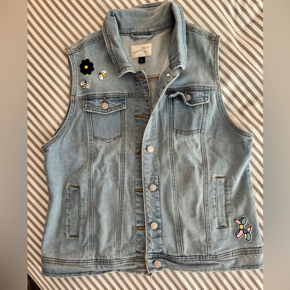 Light Wash Denim Vest with Patches - Picture 2 of 7